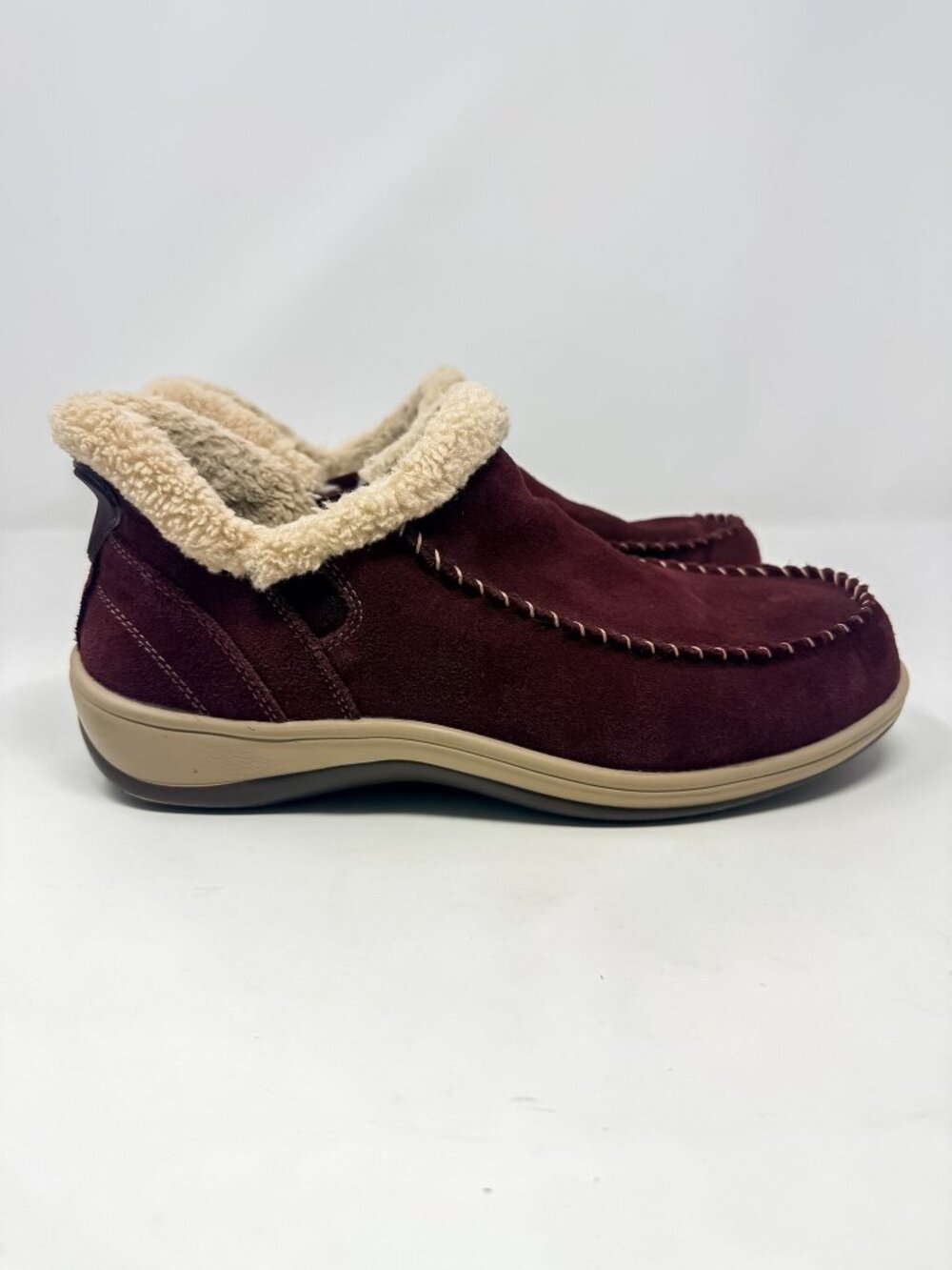 Orthofeet Lorin Hands-Free Suede Orthopedic Slipper Shoes Womens 10.5EE Bordeaux